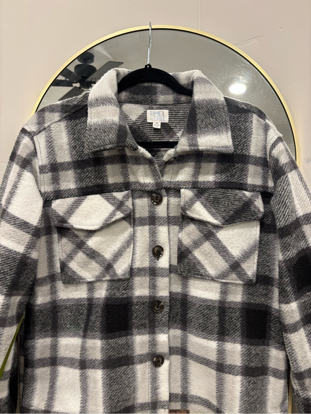 Time and Tru Black White Plaid Utility Jacket